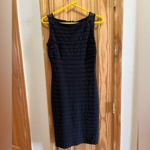 Adrianna Papell Black Ribbed Pencil Dress Size 8 Sheer Stripes Bodice & Hem